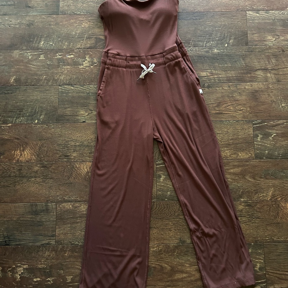 Vuori Burgundy Wide-Leg Jumpsuit with Drawstring